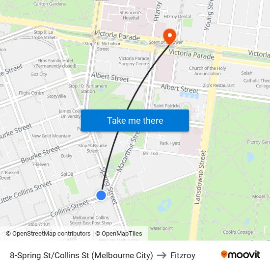 8-Spring St/Collins St (Melbourne City) to Fitzroy map