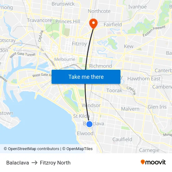 Balaclava to Fitzroy North map