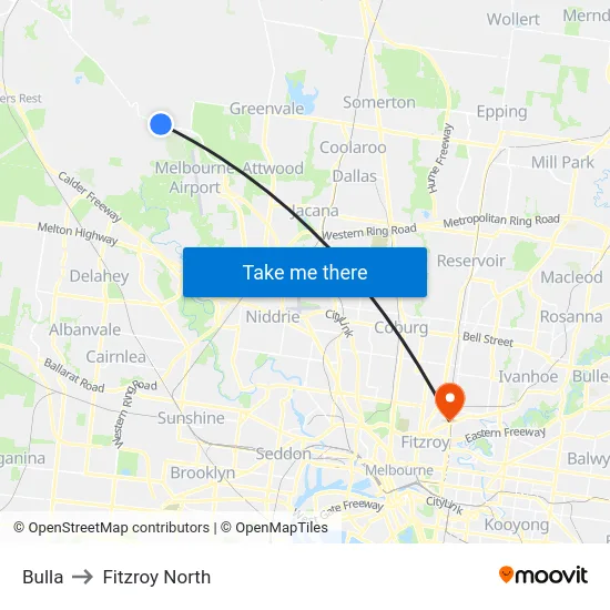 Bulla to Fitzroy North map