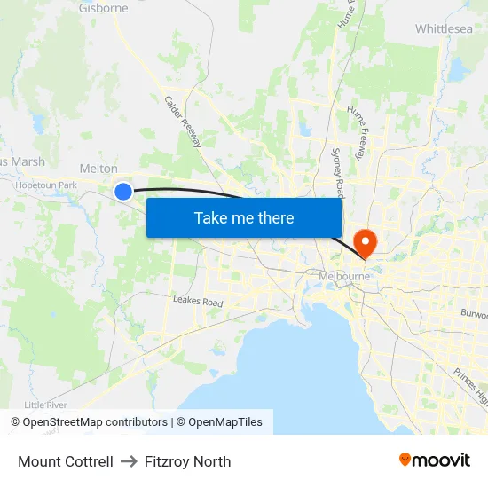 Mount Cottrell to Fitzroy North map