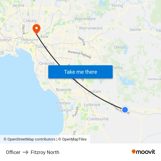 Officer to Fitzroy North map