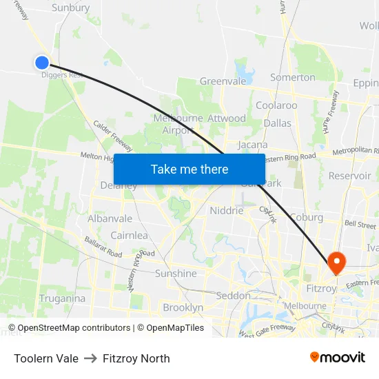 Toolern Vale to Fitzroy North map