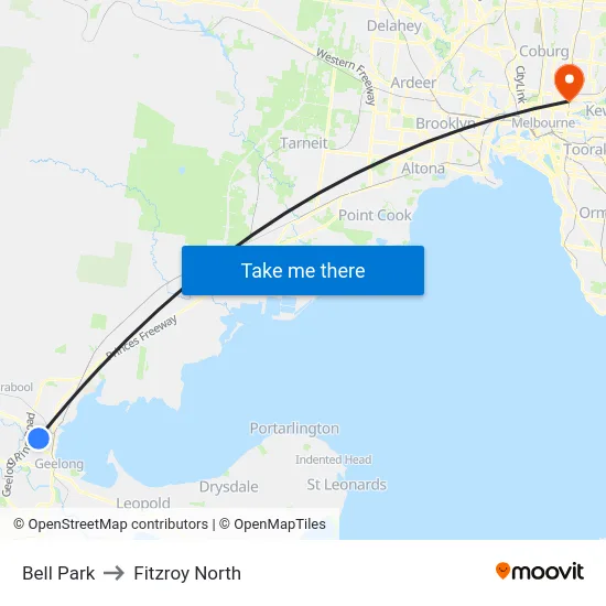 Bell Park to Fitzroy North map