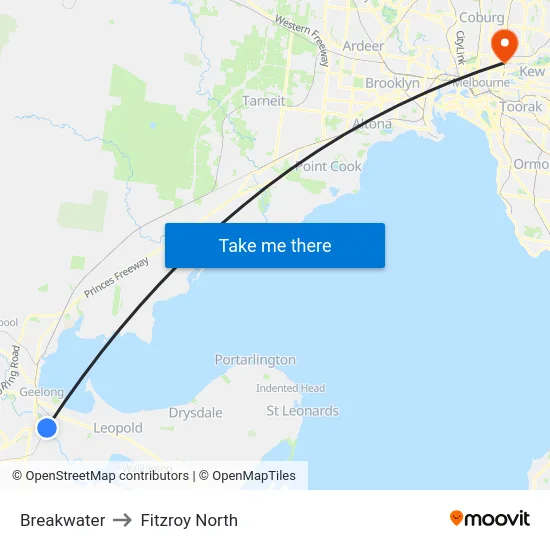 Breakwater to Fitzroy North map