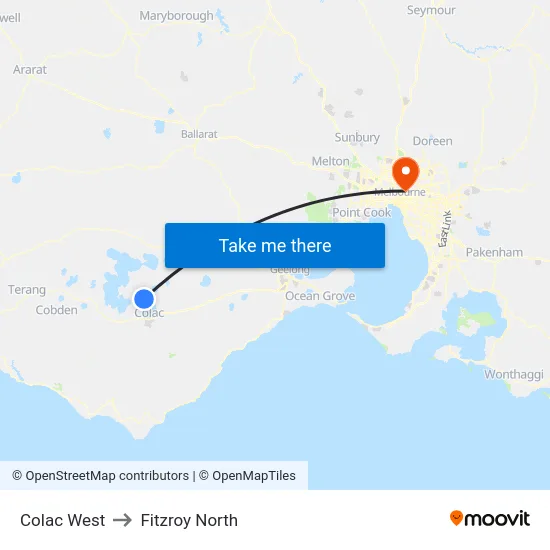 Colac West to Fitzroy North map