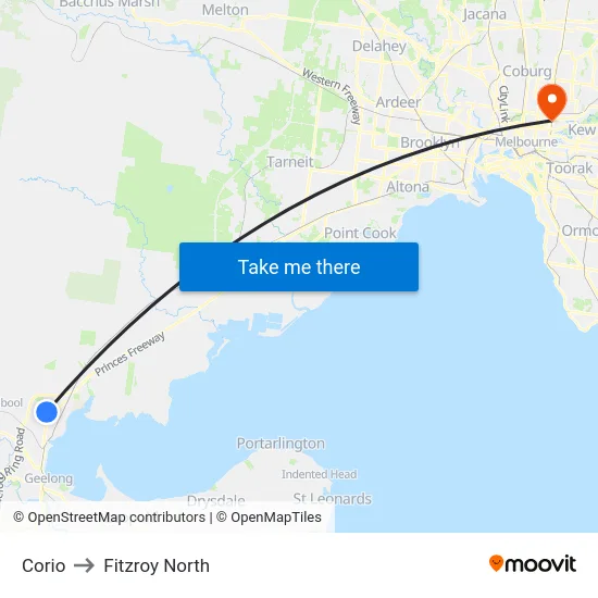 Corio to Fitzroy North map