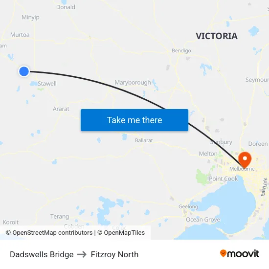 Dadswells Bridge to Fitzroy North map