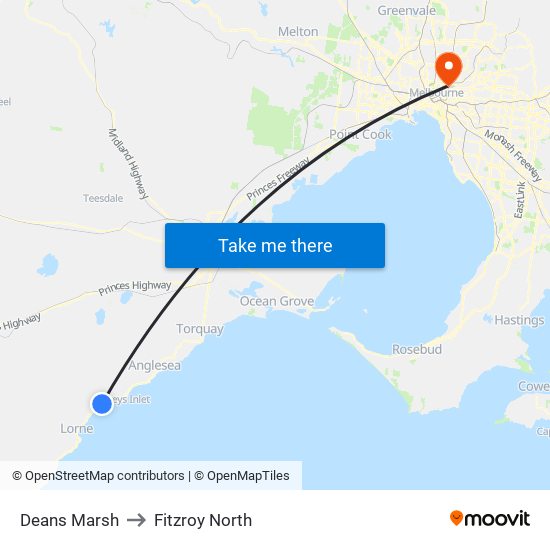 Deans Marsh to Fitzroy North map