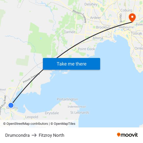 Drumcondra to Fitzroy North map