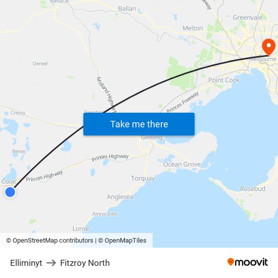 Elliminyt to Fitzroy North map