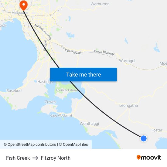 Fish Creek to Fitzroy North map