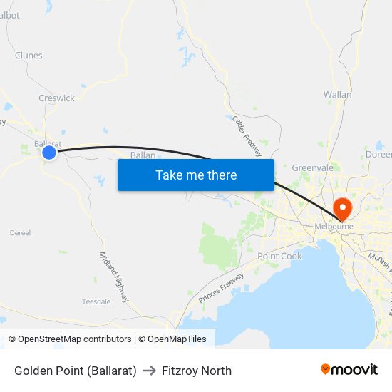 Golden Point (Ballarat) to Fitzroy North map