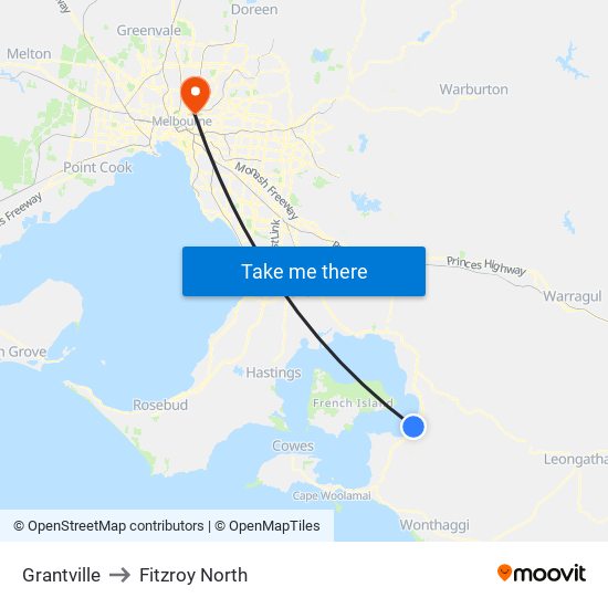 Grantville to Fitzroy North map