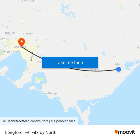 Longford to Fitzroy North map
