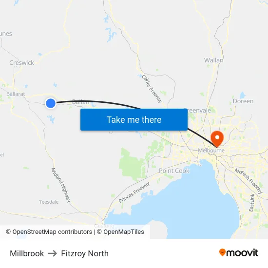 Millbrook to Fitzroy North map