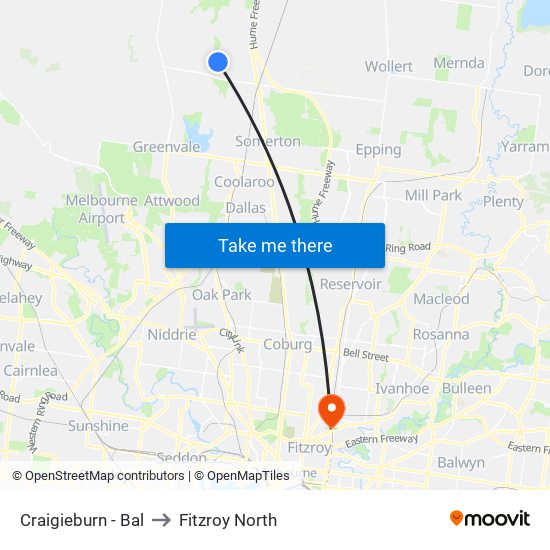 Craigieburn - Bal to Fitzroy North map