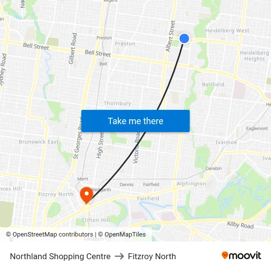 Northland Shopping Centre to Fitzroy North map