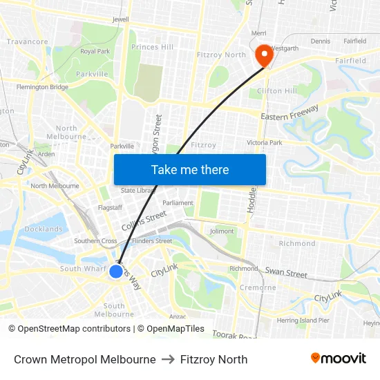 Crown Metropol Melbourne to Fitzroy North map