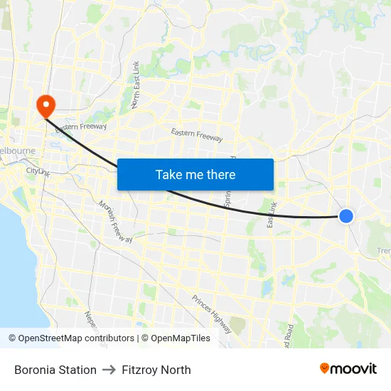 Boronia Station to Fitzroy North map
