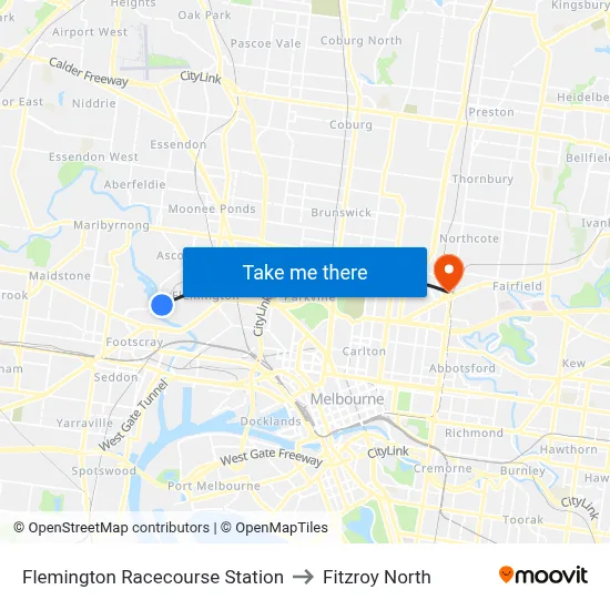 Flemington Racecourse Station to Fitzroy North map