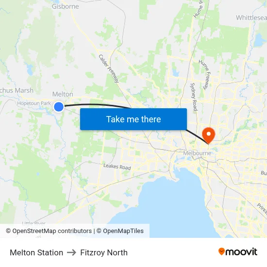 Melton Station to Fitzroy North map