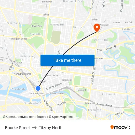 Bourke Street to Fitzroy North map