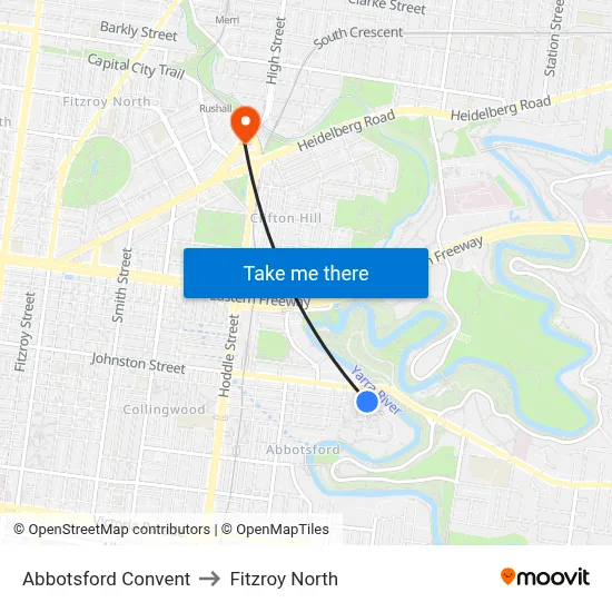 Abbotsford Convent to Fitzroy North map