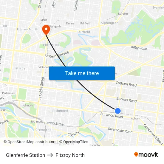 Glenferrie Station to Fitzroy North map