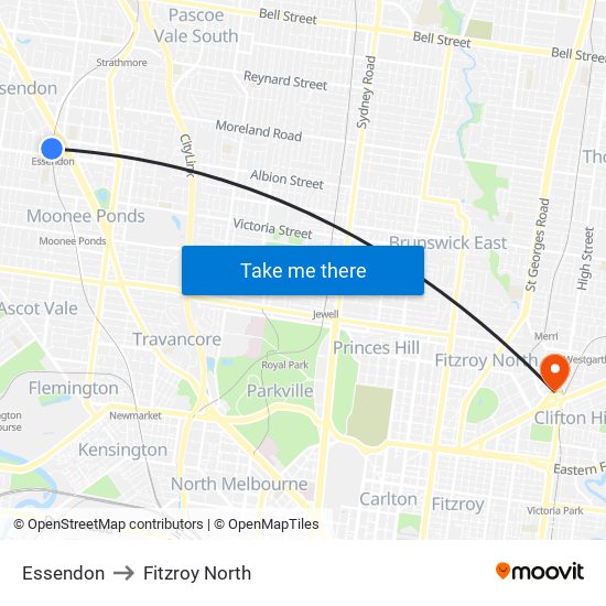 Essendon to Fitzroy North map