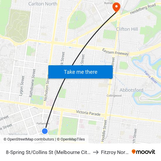 8-Spring St/Collins St (Melbourne City) to Fitzroy North map