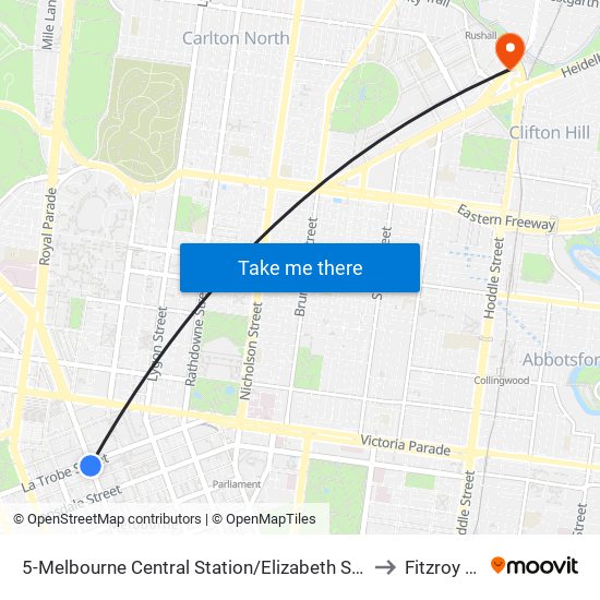 5-Melbourne Central Station/Elizabeth St (Melbourne City) to Fitzroy North map