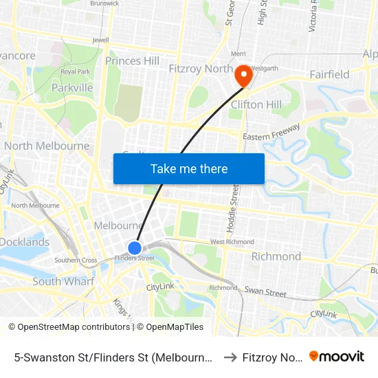 Swanston St/Flinders St #5 to Fitzroy North map