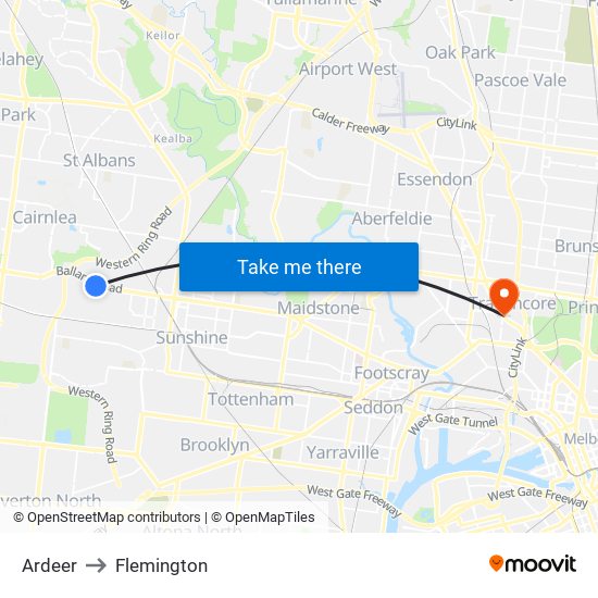 Ardeer to Flemington map