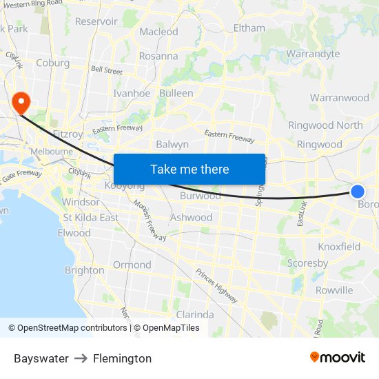 Bayswater to Flemington map