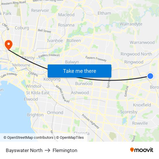 Bayswater North to Flemington map