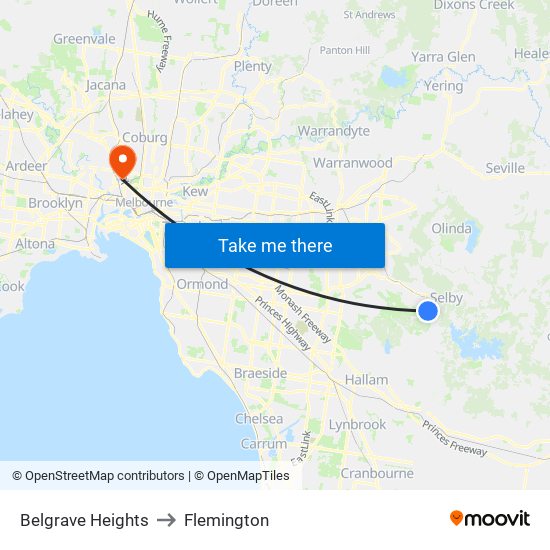 Belgrave Heights to Flemington map