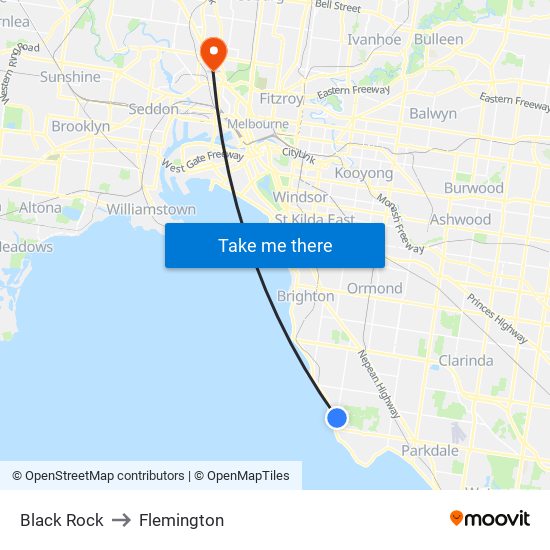 Black Rock to Flemington map