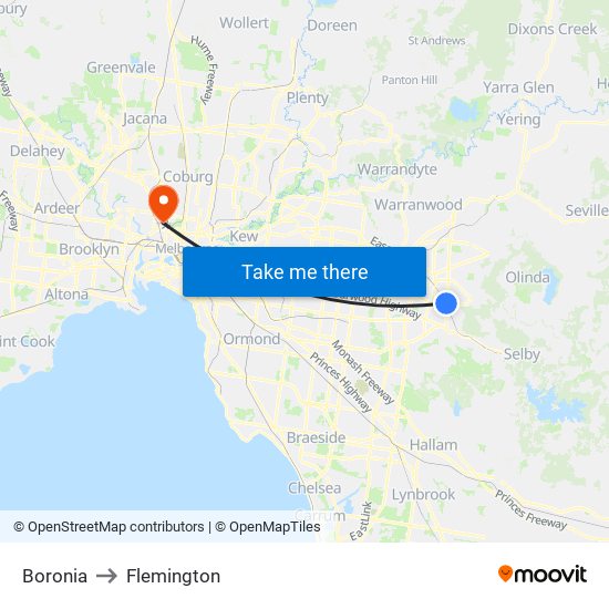 Boronia to Flemington map