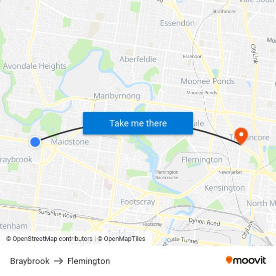 Braybrook to Flemington map