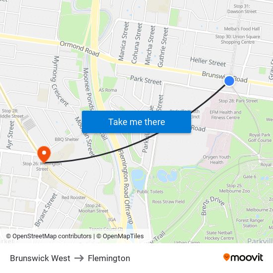 Brunswick West to Flemington map