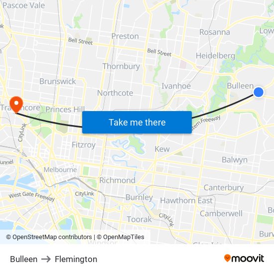 Bulleen to Flemington map