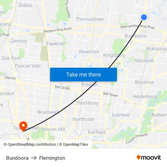 Bundoora to Flemington map