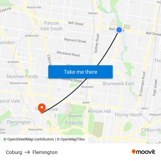 Coburg to Flemington map