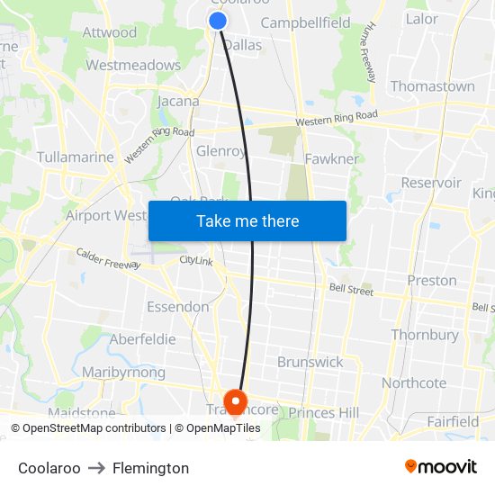 Coolaroo to Flemington map