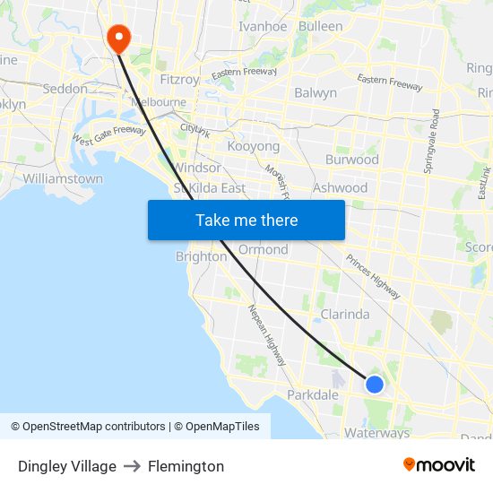 Dingley Village to Flemington map