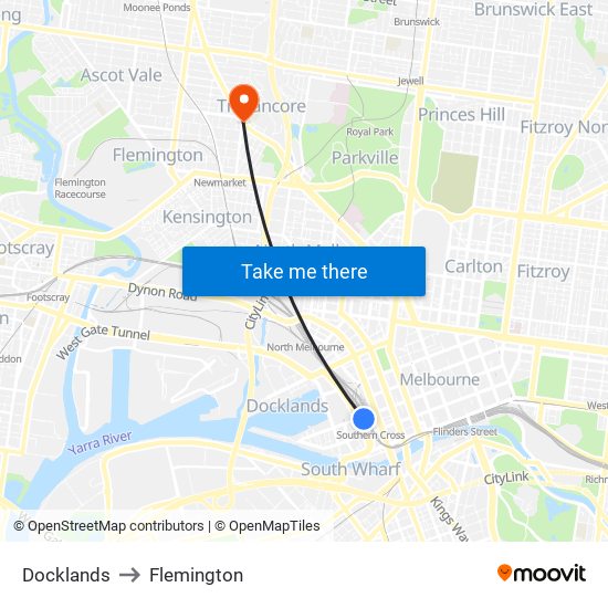 Docklands to Flemington map