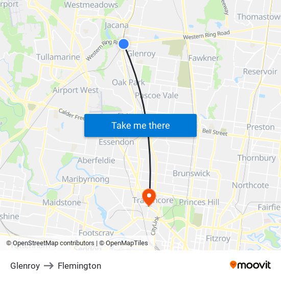 Glenroy to Flemington map