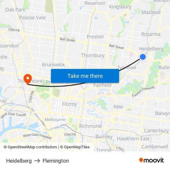 Heidelberg to Flemington map