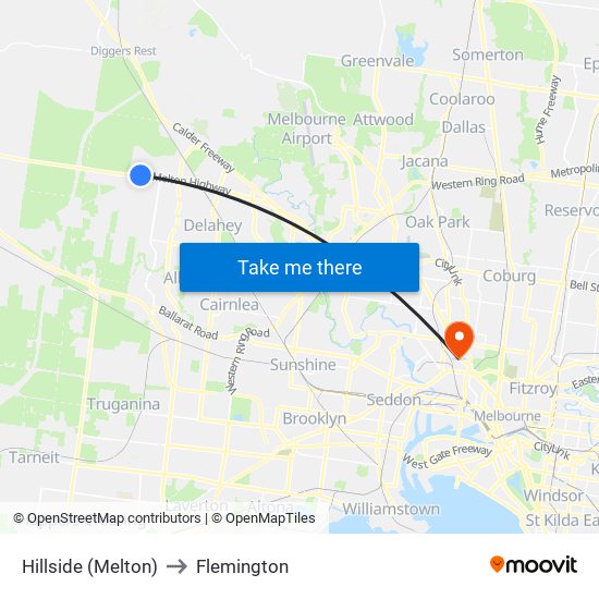 Hillside (Melton) to Flemington map