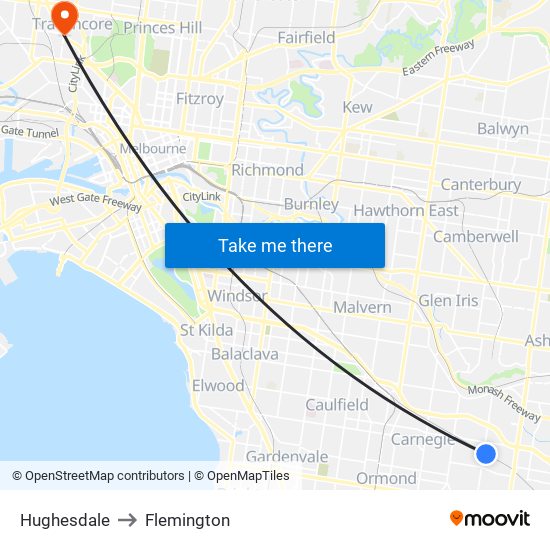 Hughesdale to Flemington map